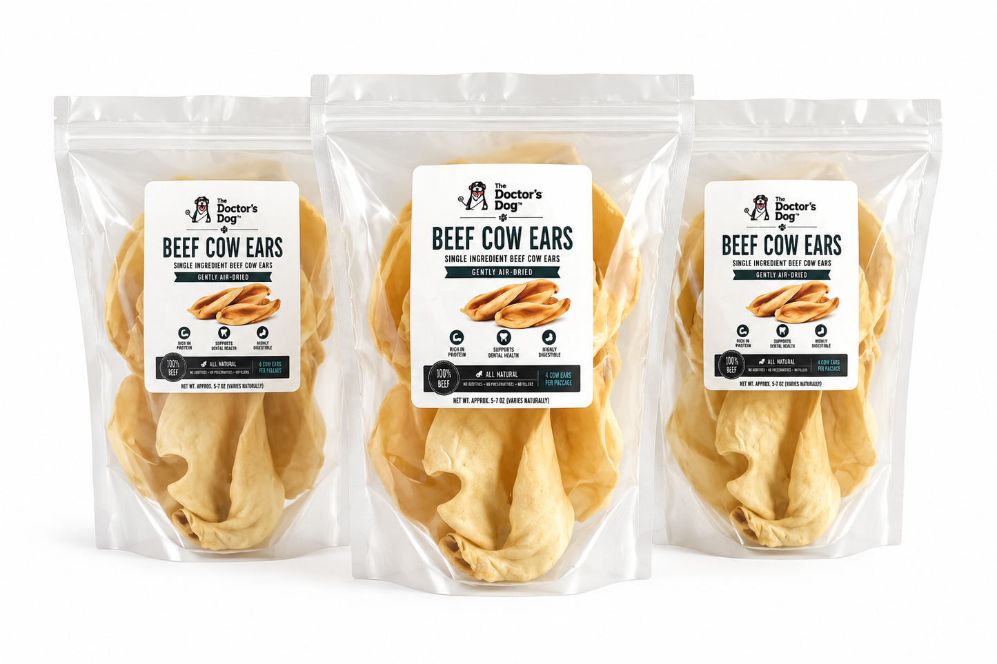 Single Ingredient Cow Ear Beef Chew - 4 per Pack