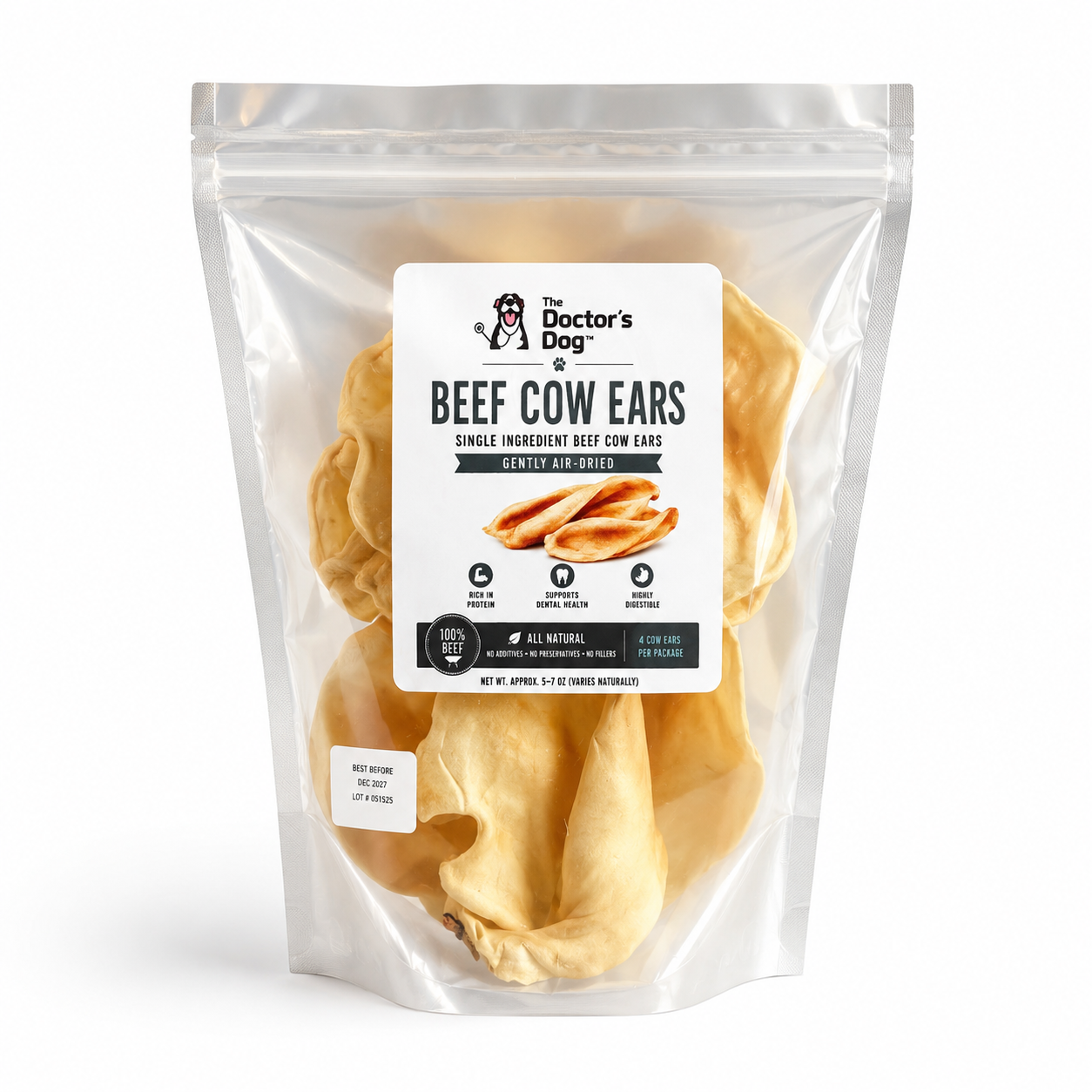 Single Ingredient Cow Ear Beef Chew - 4 per Pack