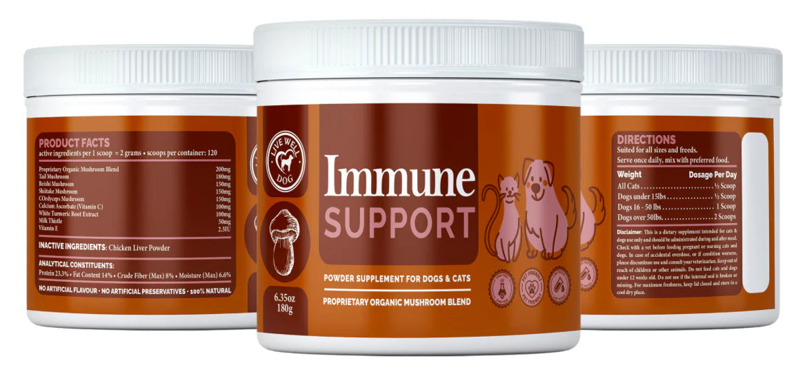Live Well Dog Immune Mushroom Powder Food Topper for Dogs and Cats 300g